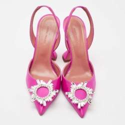 Pre Owned Amina Muaddi Pink Satin Begum Slingback Pumps Size 37