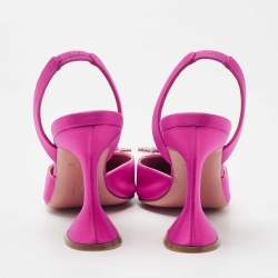 Pre Owned Amina Muaddi Pink Satin Begum Slingback Pumps Size 37