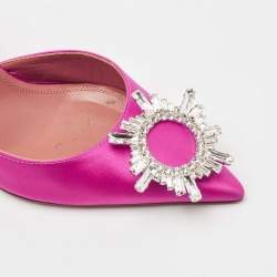 Pre Owned Amina Muaddi Pink Satin Begum Slingback Pumps Size 37