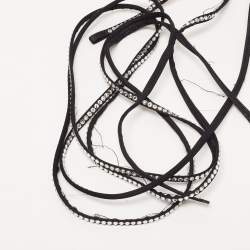 Pre Owned Amina Muaddi x AWGE LSD Black Satin Crystal Embellished Gladiator Sandals Size 39