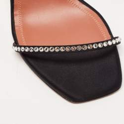 Pre Owned Amina Muaddi x AWGE LSD Black Satin Crystal Embellished Gladiator Sandals Size 39