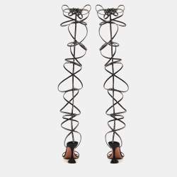 Pre Owned Amina Muaddi x AWGE LSD Black Satin Crystal Embellished Gladiator Sandals Size 39