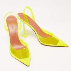 Amina Muaddi Yellow PVC Holli Glass Slingback Pumps Size 40.5