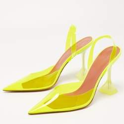 Amina Muaddi Yellow PVC Holli Glass Slingback Pumps Size 40.5