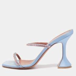 Amina Muaddi Blue Satin Gilda Sandals Size 37