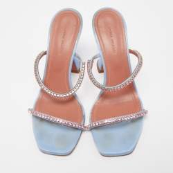 Amina Muaddi Blue Satin Gilda Sandals Size 37