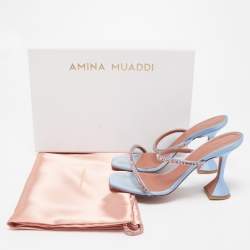 Amina Muaddi Blue Satin Gilda Sandals Size 37