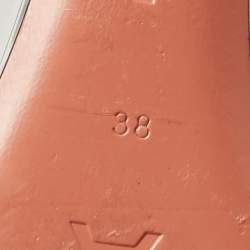 Pre Owned Amina Muaddi Black Leather Lupita Glass Wedge Sandals Size 38