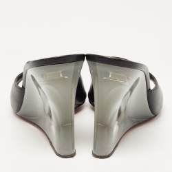 Pre Owned Amina Muaddi Black Leather Lupita Glass Wedge Sandals Size 38