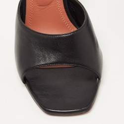 Pre Owned Amina Muaddi Black Leather Lupita Glass Wedge Sandals Size 38