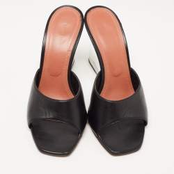 Pre Owned Amina Muaddi Black Leather Lupita Glass Wedge Sandals Size 38