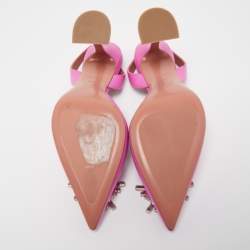 Pre Owned Amina Muaddi Pink Leather Begum Crystal Embellished Slingback Sandals Size 38.5