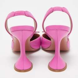 Pre Owned Amina Muaddi Pink Leather Begum Crystal Embellished Slingback Sandals Size 38.5