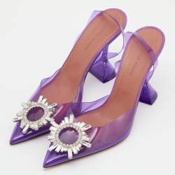 Pre Owned Amina Muaddi Purple PVC Begum Slingback Sandals Size 38.5