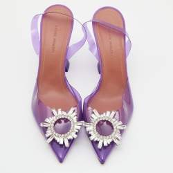 Pre Owned Amina Muaddi Purple PVC Begum Slingback Sandals Size 38.5