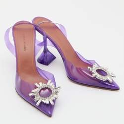 Pre Owned Amina Muaddi Purple PVC Begum Slingback Sandals Size 38.5