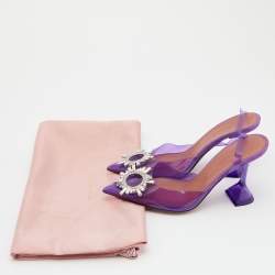 Pre Owned Amina Muaddi Purple PVC Begum Slingback Sandals Size 38.5