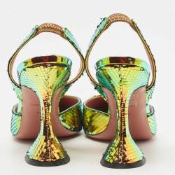 Pre Owned Amina Muaddi Multicolor Textured Foil Leather Holli Slingback Pumps Size 37.5