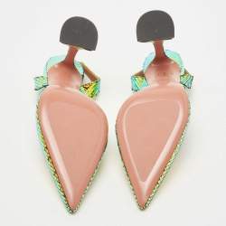 Pre Owned Amina Muaddi Multicolor Textured Foil Leather Holli Slingback Pumps Size 37.5