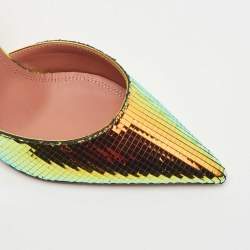 Pre Owned Amina Muaddi Multicolor Textured Foil Leather Holli Slingback Pumps Size 37.5