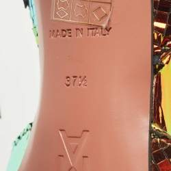 Pre Owned Amina Muaddi Multicolor Textured Foil Leather Holli Slingback Pumps Size 37.5