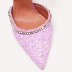 Amina Muaddi Purple Coarse Glitter Gilda Mules Size 41