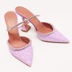 Amina Muaddi Purple Coarse Glitter Gilda Mules Size 41