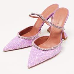 Amina Muaddi Purple Coarse Glitter Gilda Mules Size 41
