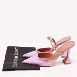 Amina Muaddi Purple Coarse Glitter Gilda Mules Size 41