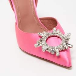 Pre Owned Amina Muaddi Pink Satin Begum Slingback Sandals Size 40
