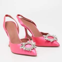 Pre Owned Amina Muaddi Pink Satin Begum Slingback Sandals Size 40