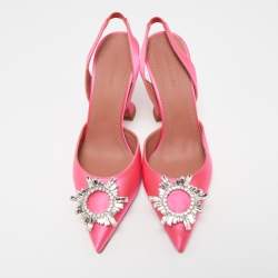 Pre Owned Amina Muaddi Pink Satin Begum Slingback Sandals Size 40