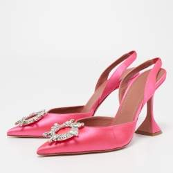 Pre Owned Amina Muaddi Pink Satin Begum Slingback Sandals Size 40