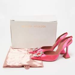 Pre Owned Amina Muaddi Pink Satin Begum Slingback Sandals Size 40