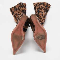 Amina Muaddi Brown/Black Fabric Leopard Print Wedge Over-The-Knee Boots Size 38
