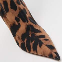Amina Muaddi Brown/Black Fabric Leopard Print Wedge Over-The-Knee Boots Size 38
