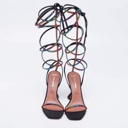 Amina Muaddi x AWGE Black Satin LSD Crystal Embellished Gladiator Sandals Size 37