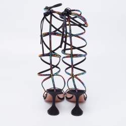 Amina Muaddi x AWGE Black Satin LSD Crystal Embellished Gladiator Sandals Size 37