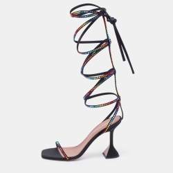 Amina Muaddi x AWGE Black Satin LSD Crystal Embellished Gladiator Sandals Size 37