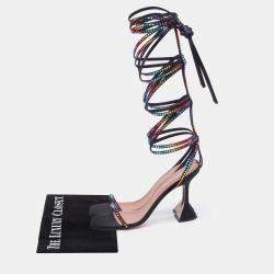 Amina Muaddi x AWGE Black Satin LSD Crystal Embellished Gladiator Sandals Size 37