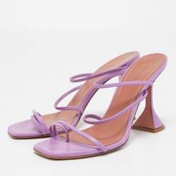 Pre Owned Amina Muaddi Purple Leather Naima Sandals Size 37