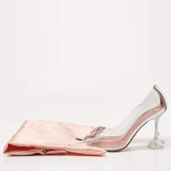 Pre Owned Amina Muaddi Transparent/Silver Leather and PVC Rosie Pumps Size 40.5