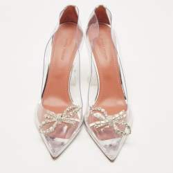 Pre Owned Amina Muaddi Transparent/Silver Leather and PVC Rosie Pumps Size 40.5