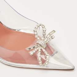 Pre Owned Amina Muaddi Transparent/Silver Leather and PVC Rosie Pumps Size 40.5