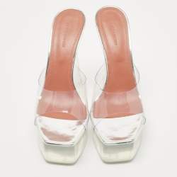 Pre Owned Amina Muaddi Transparent PVC Dalida Slides Size 40.5