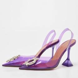 Pre Owned Amina Muaddi Purple PVC Begum Slingback Pumps Size 38.5