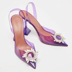 Pre Owned Amina Muaddi Purple PVC Begum Slingback Pumps Size 38.5