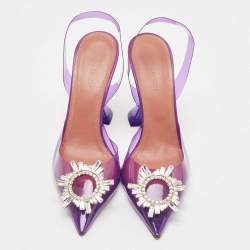 Pre Owned Amina Muaddi Purple PVC Begum Slingback Pumps Size 38.5