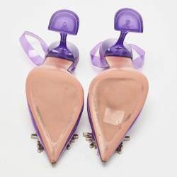 Pre Owned Amina Muaddi Purple PVC Begum Slingback Pumps Size 38.5