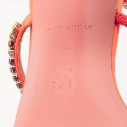 Amina Muaddi Orange Satin and Rainbow Crystal Gilda Ankle Strap Sandals Size 37